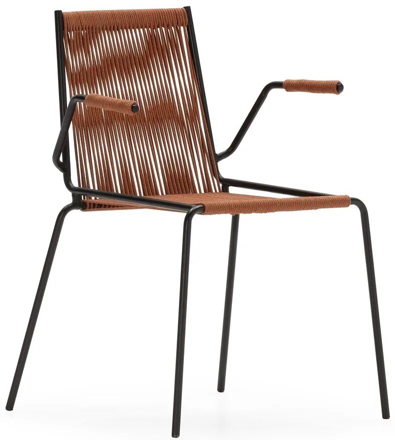 Terakotové kovové jedálenské stoličky v súprave s podrúčkami/stohovateľné 2 ks Emily – Marckeric