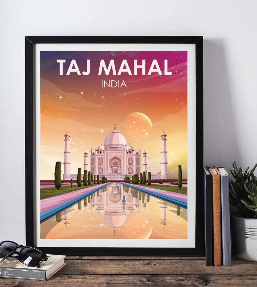 Poster Taj Mahal - Poster 50x70cm + čierny rám (71,8€)
