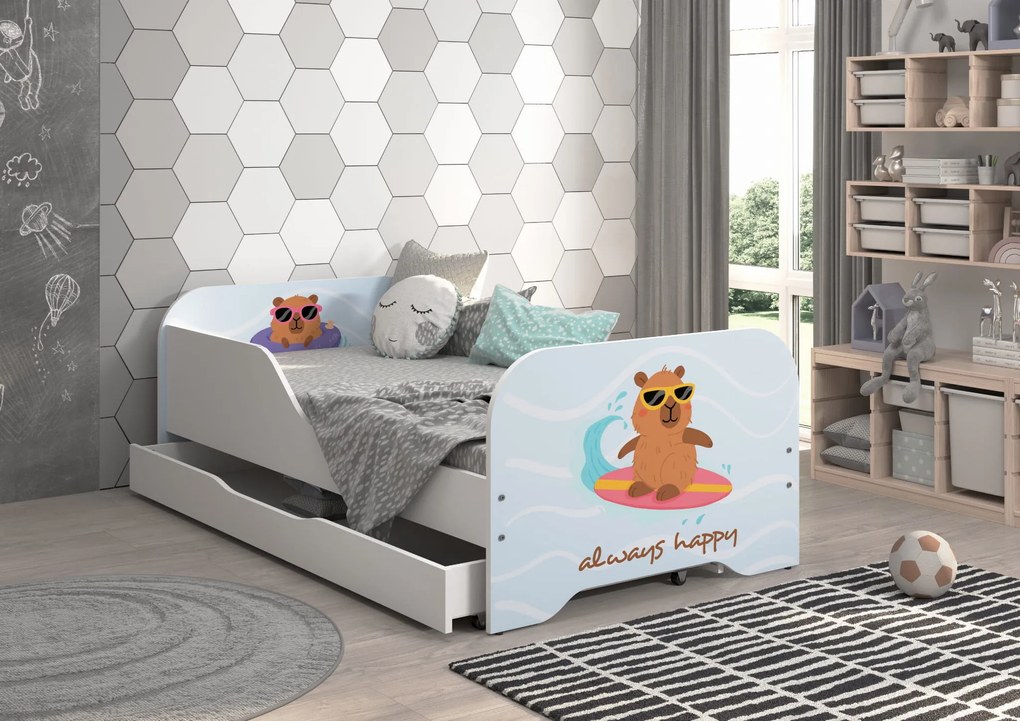Wooden Toys Detská posteľ MIKI 140x70 + matrac KAPIBARA NA FALI