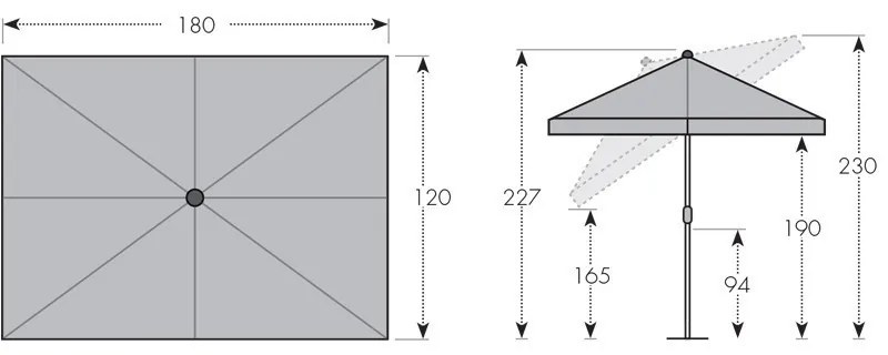 Doppler ACTIVE 180 x 120 cm – balkónový naklápací slnečník červený (kód farby 809)