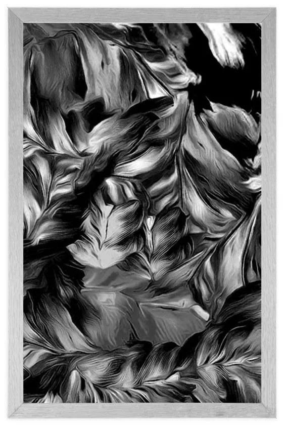 Plagát retro ťahy kvetov v čiernobielom prevedení - 30x45 black