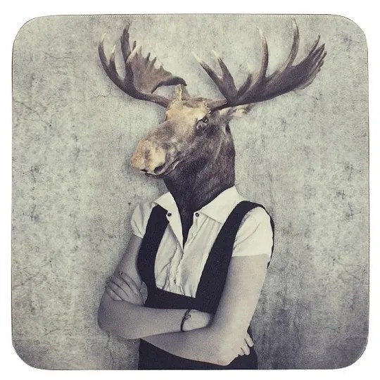 Podtácek s dámou s hlavou losa ( 6ks ) - 10 * 10 * 0,4 cm