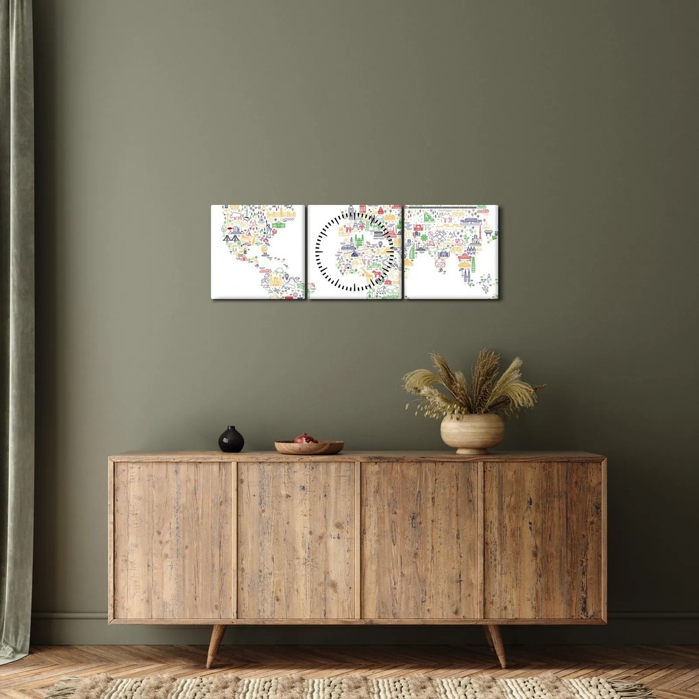 Obraz - Obrázková mapa (s hodinami) (90x30 cm)