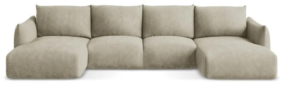 Béžová ženilková rozkladacia rohová pohovka (do tvaru "U") Leila – Makamii