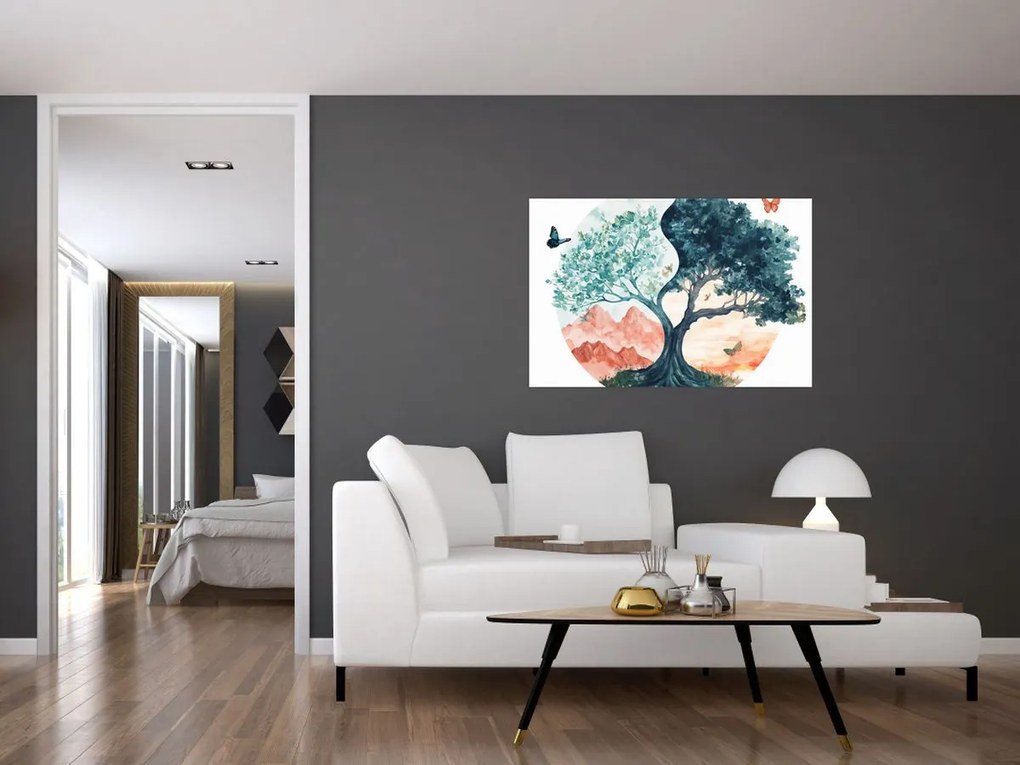 Obraz – Akvarelový strom plný života (90x60 cm)