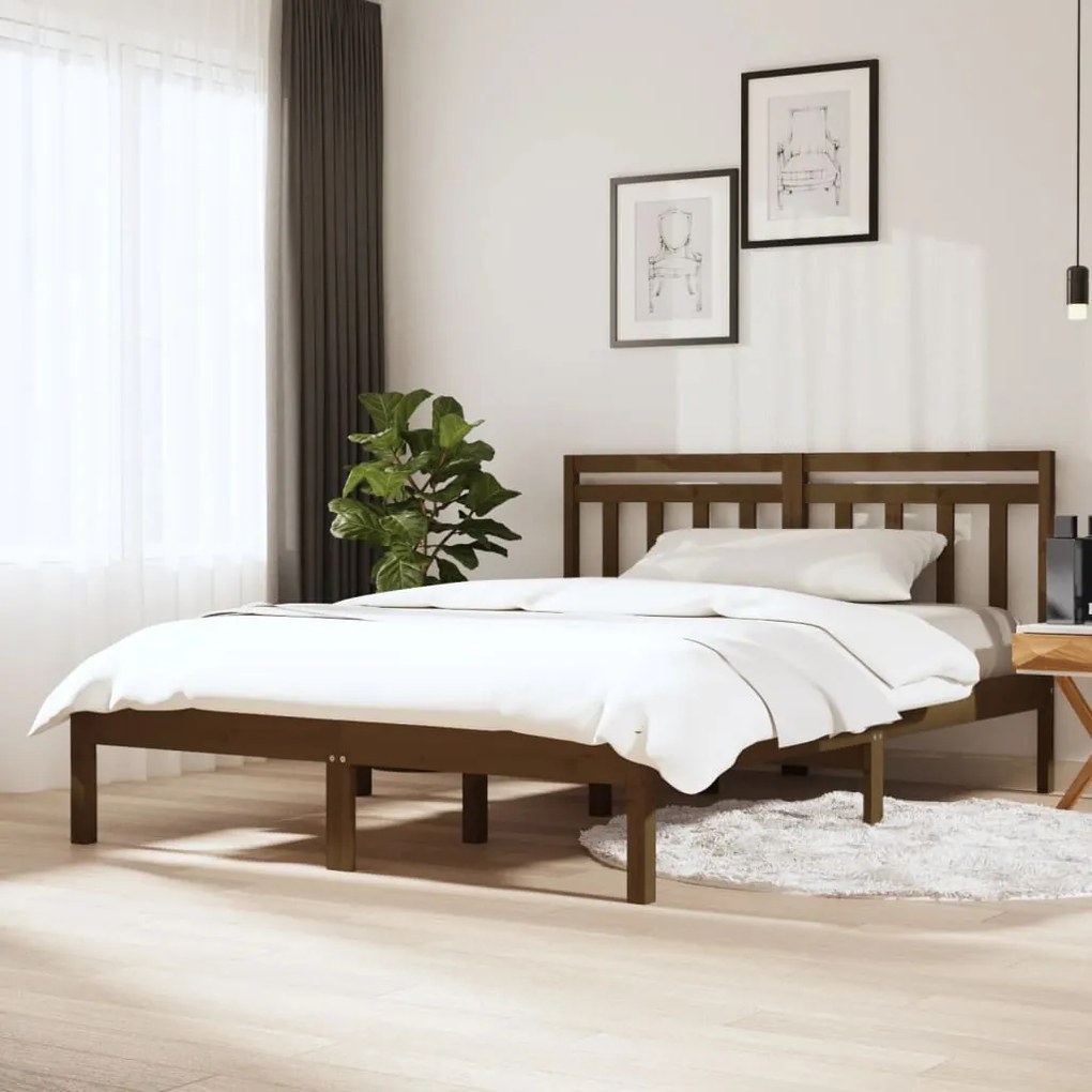 vidaXL Posteľný rám medovohnedý masívne drevo 135x190cm 4FT6 dvojlôžko