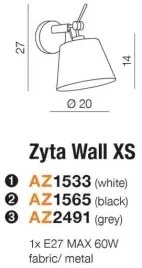 Dizajnové nástenné svietidlo Zyta Xs sivé