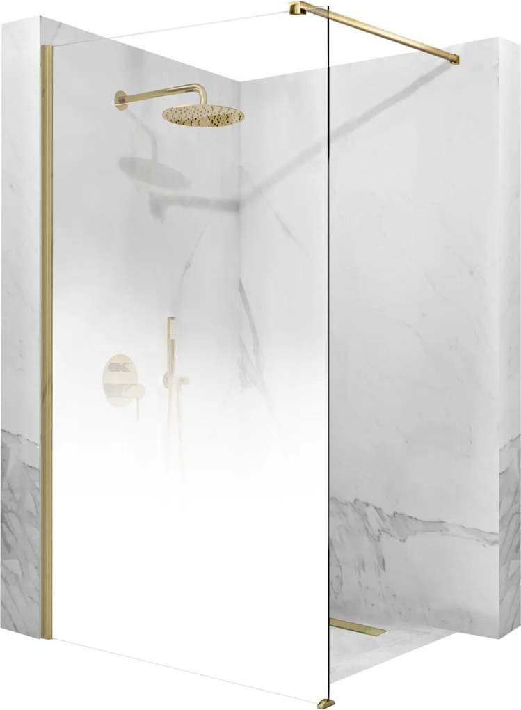 Rea Aero Ombre, sprchová zástena Walk-In 110x195 cm, 8mm číre sklo s bielym vzorom, zlatý matný profil, REA-K2465