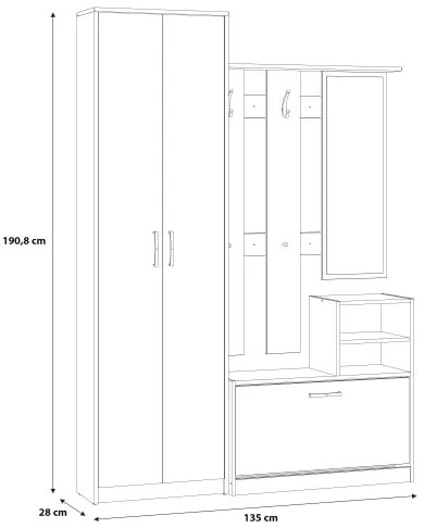Predsieňová stena KAVI so zrkadlom, dub artisan