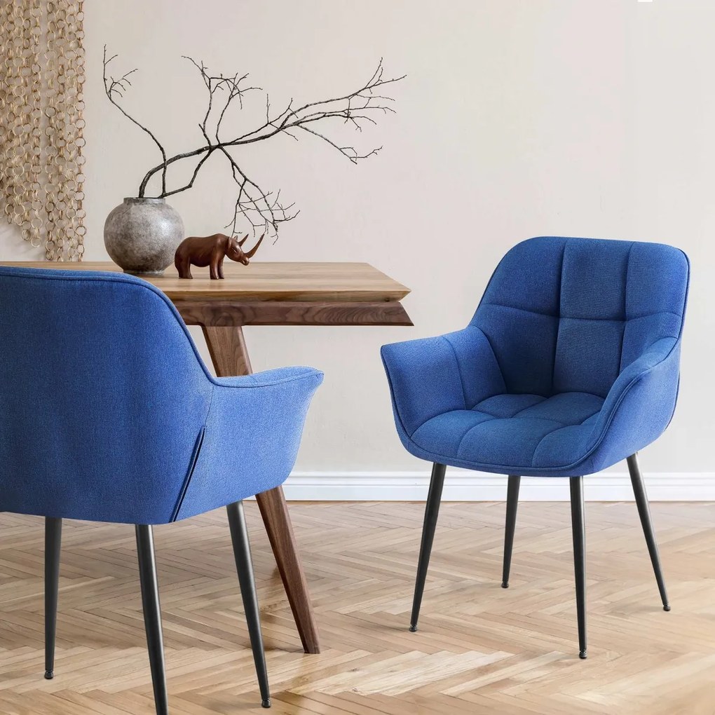 Stolička s podrúčkami Roseville - látka, nohy čierny kov - Modrá