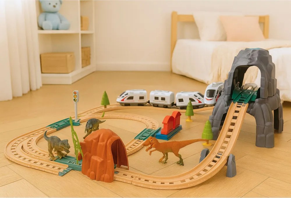 LEAN Toys Elektrická vlaková súprava Dinosaur Park Svetlá Zvuky 76 cm