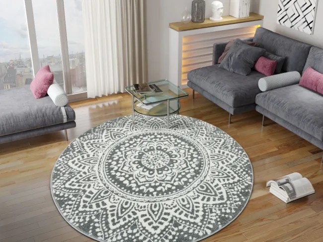 Koberec Lima G757A mandala, krémový / sivý kruh