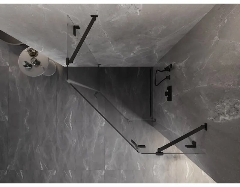 Mexen Lunar, výklopný päťuholníkový sprchový kút pravý 100 x 100 cm, 8mm číre sklo, čierny profil, 831-100P-100L-70-00-P