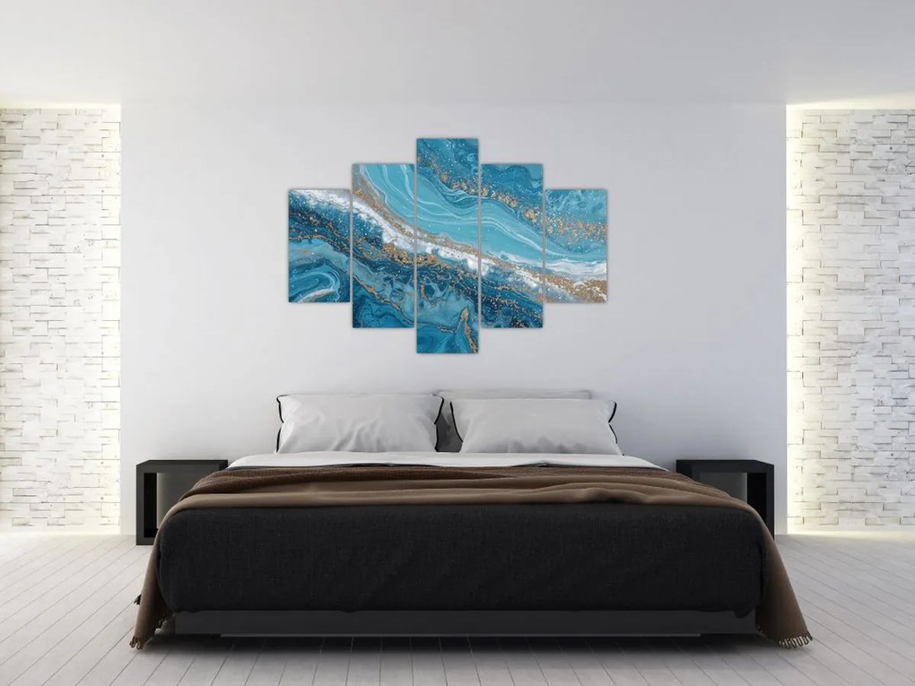Obraz - Bledomodrý mramor so zlatom I. (150x105 cm)