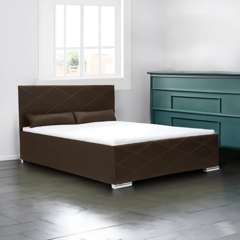 Čalúnená posteľ s úložným priestorom a matracom KRE 140 x 200 cm Tmavohnedá