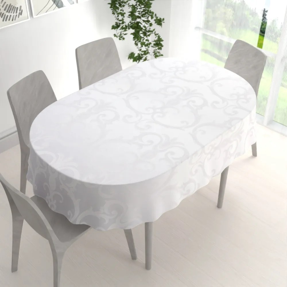 Biante Dekoračný oválny obrus Monako PM-125 Veľký zámocký vzor biely 50x100 cm