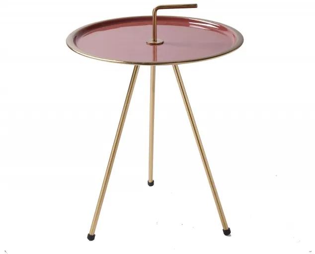 Odkladací stolík Simply Clever Ø42 cm, zlatá/koralovo červená