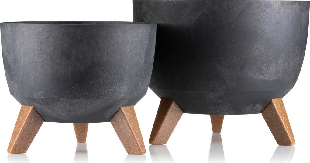 PLASTOVÝ KVETINÁČ ROSA LINEA SADA 2KS 15X24,3 CM+18,3X29,2 CM IMITÁCIA BETÓNU ČIERNA