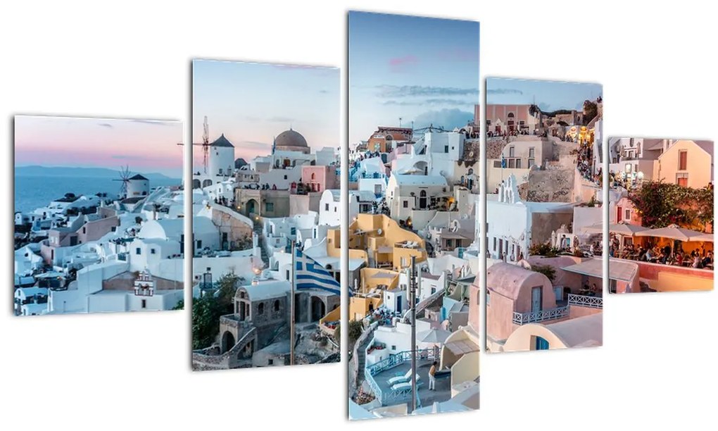 Obraz - Súmrak v Santorini (125x70 cm), 40 ďalších rozmerov