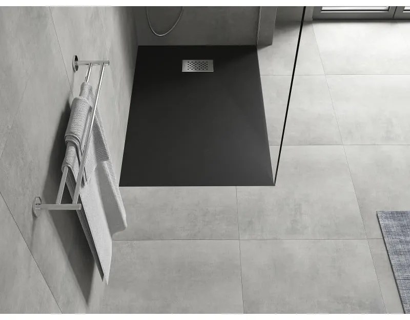 Mexen Hugo, obdĺžniková sprchová vanička SMC 120 x 80 cm, čierna, oceľová krytka, 42708012-X