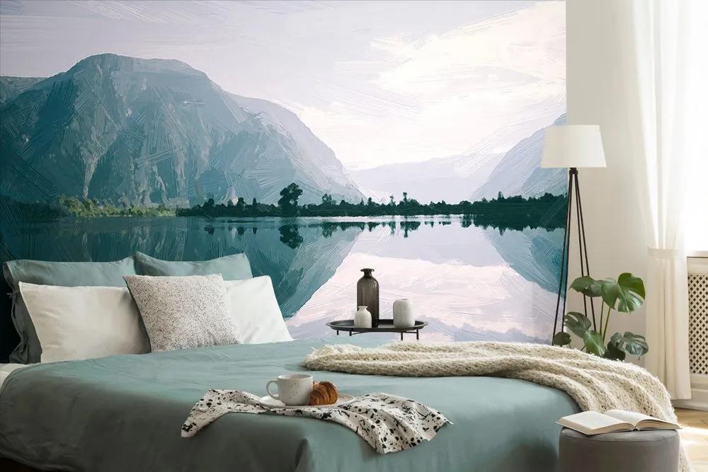 Tapeta krásna maľba horského jazera