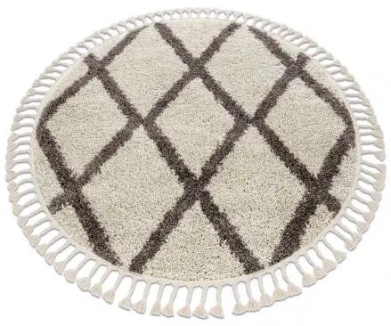 Okrúhly koberec BERBER TROIK, krémová - strapce, Maroko, Shaggy Veľkosť: kruh 120 cm
