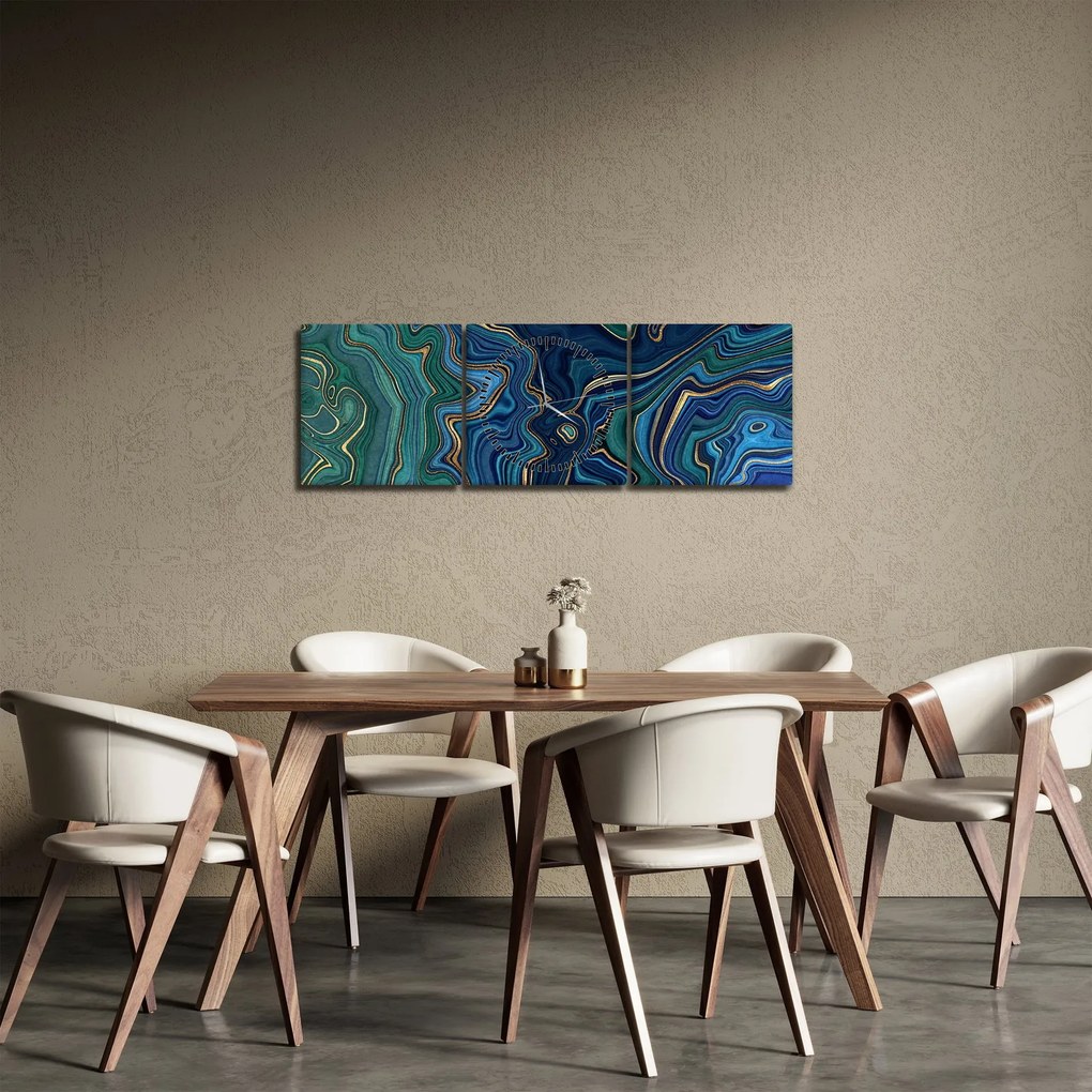 Obraz - Zeleno-modrý mramor (s hodinami) (90x30 cm)
