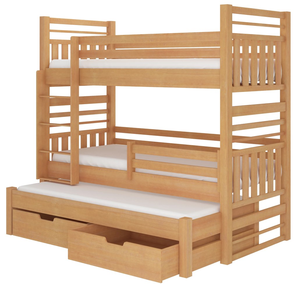Poschodová posteľ pre 3 deti Hanka, 200x90cm, buk