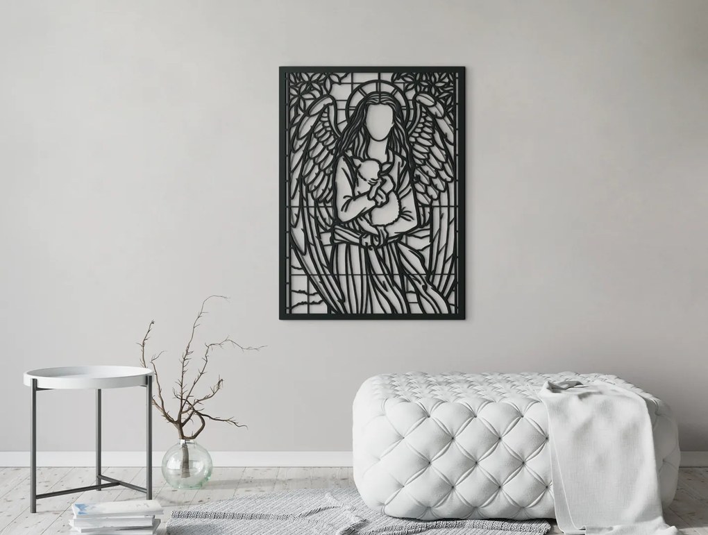 drevko Drevená dekorácia Anjel s ovečkou Rozmer obrazu: 44,5 x 32,5 cm, Farba dekorácie: Čierna