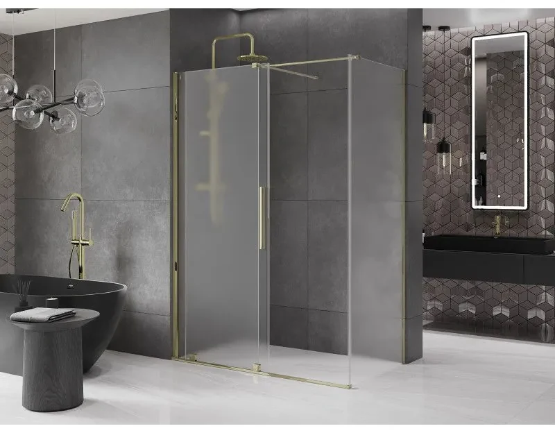 Mexen Velar, sprchový kút s posuvnými dverami 130 x 70 cm, 8mm sklo námraza, zlatá lesklá, 871-130-070-31-50