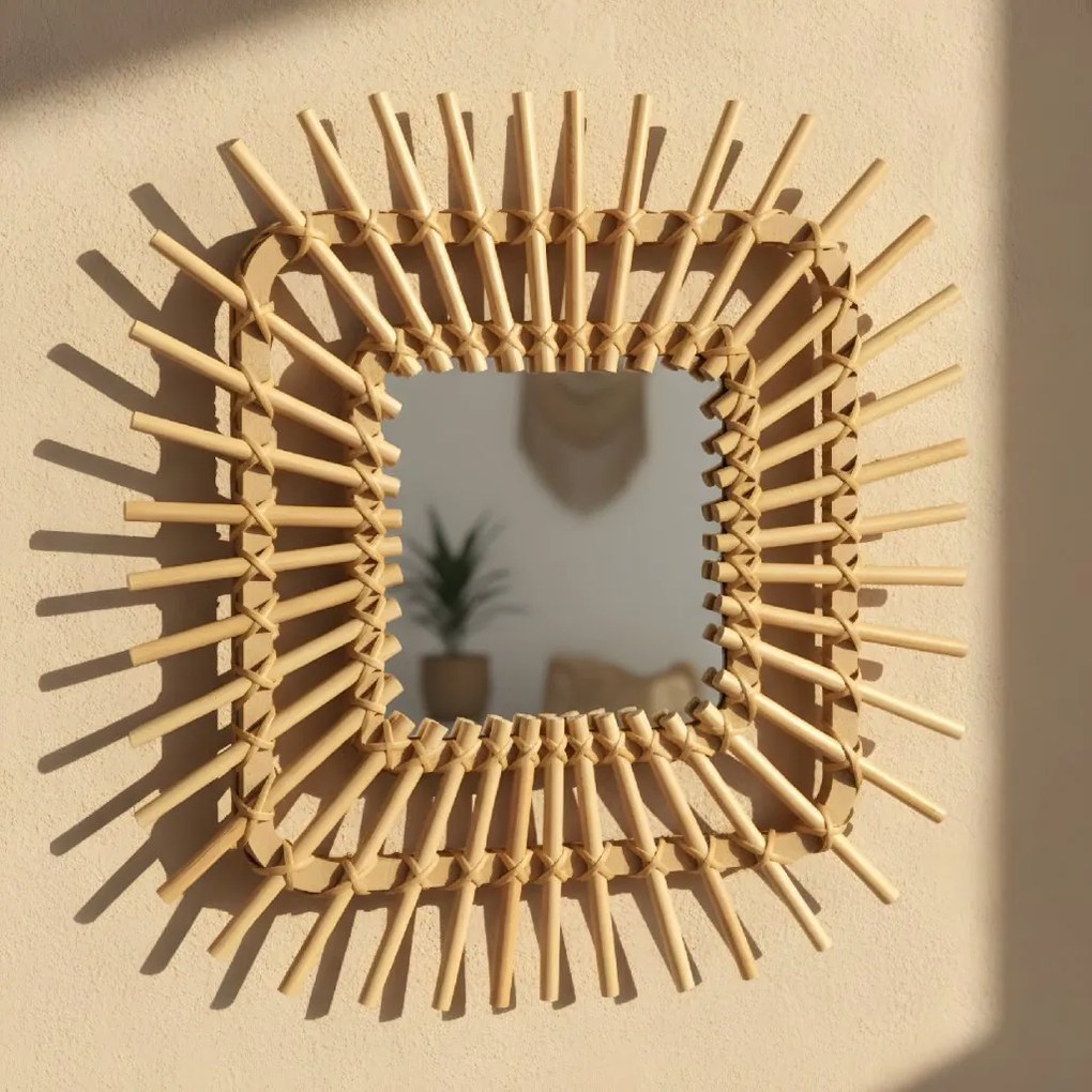 Tutumi Tutumi, nástenné zrkadlo Boho 45x45 cm QDJ071, svetlá hnedá, HOM-02818