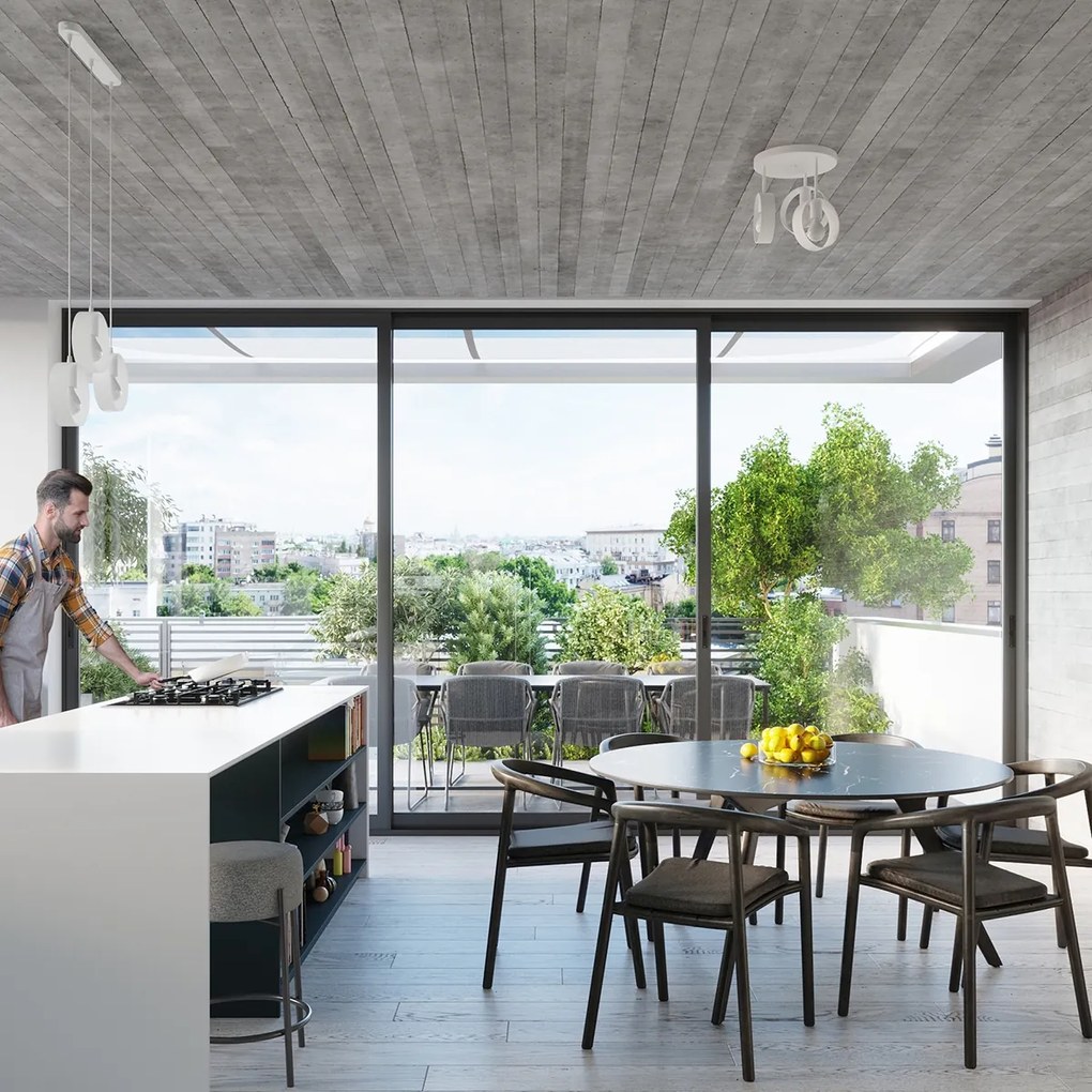 Závesné svietidlo Titran 3, 3x biele kovové tienidlo