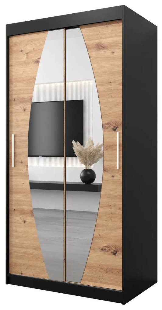 Šatníková skriňa 100 cm Eclipse (čierna matná + dub artisan). Akcia -50%. Vlastná spoľahlivá doprava až k Vám domov. 1063377