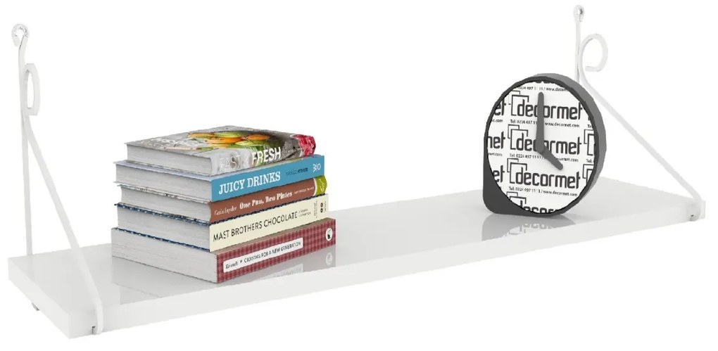 Malá nástenná polička Seramoni lesklá biela