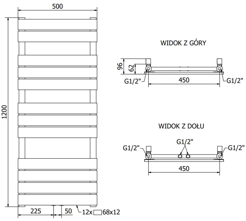 Mexen Ceres, elektrické vykurovacie teleso 1200 x 500 mm, 600 W, čierna, W111-1200-500-2600-70