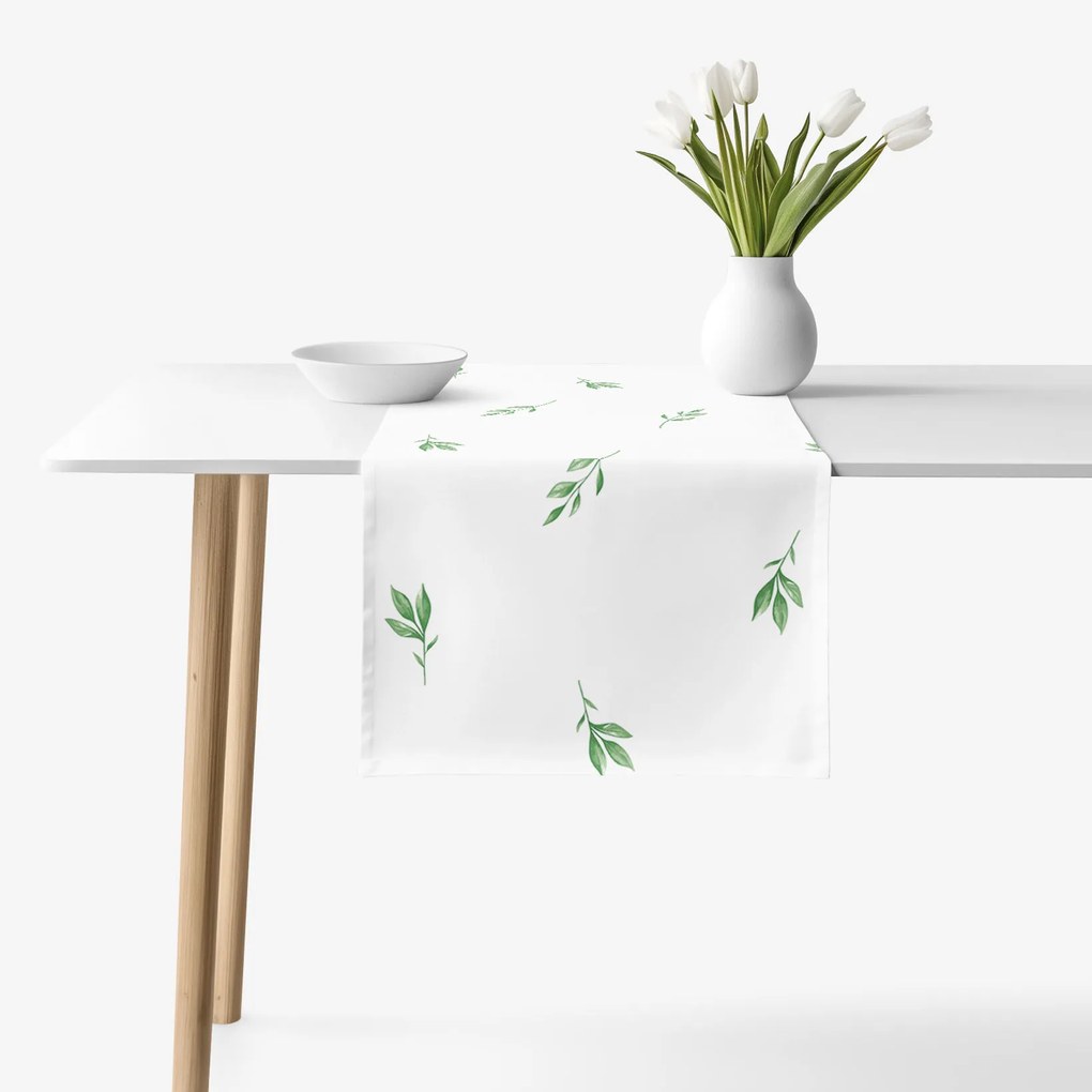 Goldea behúň na stôl 100% bavlnené plátno - olivové lístky 50x120 cm