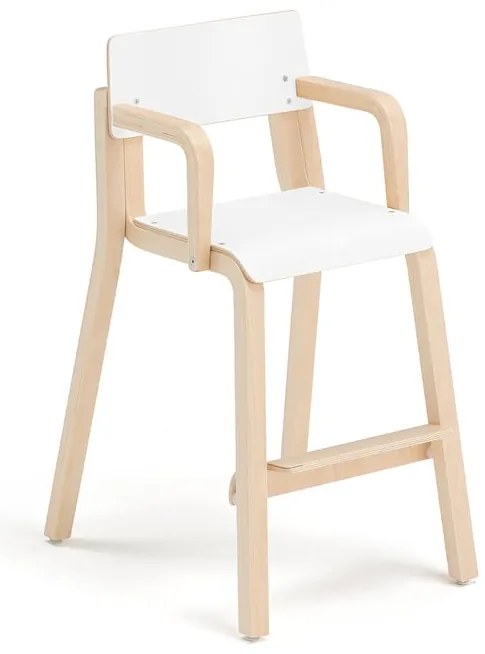 Vysoká stolička DANTE, s opierkami rúk, výška 500 mm, breza, laminát - biela