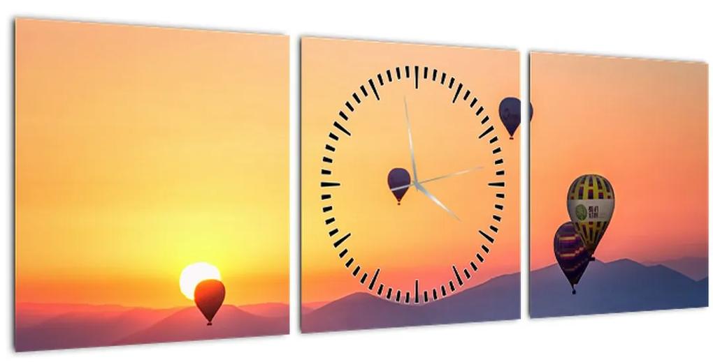 Obraz teplovzdušných balónov (s hodinami) (90x30 cm)