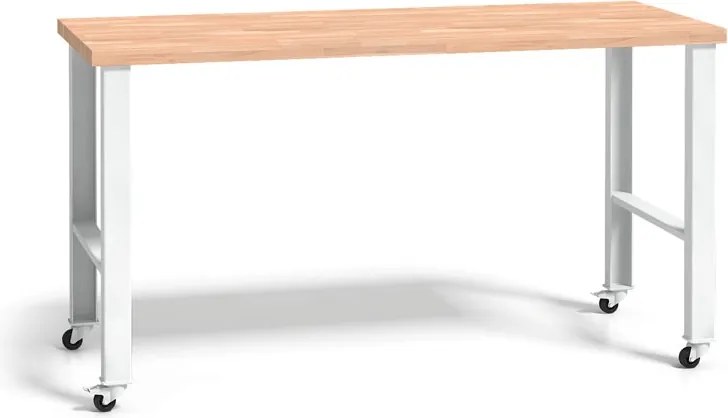 Pojazdný pracovný stôl do dielne G3, buková škárovka, kovové nohy s kolieskami, 1700 mm