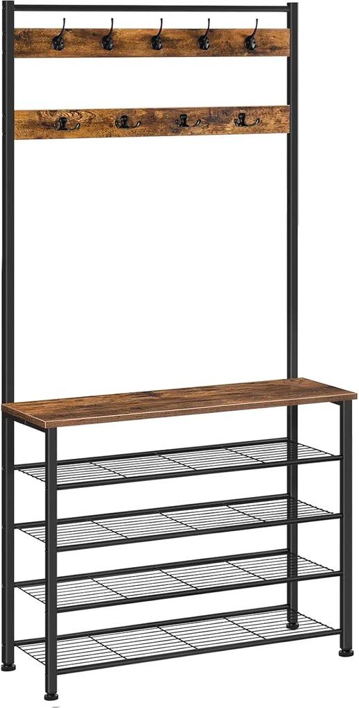 Predsieňový vešiak s botníkom Vasagle Mjora 80 cm čierny/hnedý