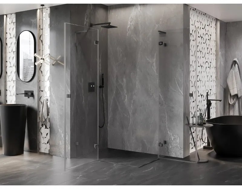 Mexen Lunar, L Duo výklopný sprchový kút 115 x 85 cm, 8mm číre sklo, grafitový profil, 834L-115L-085P-95-00
