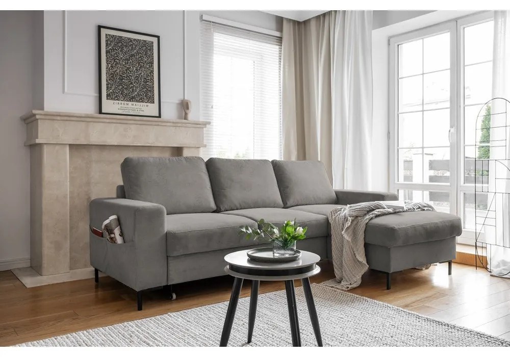 Sivá menčestrová rozkladacia rohová pohovka (pravý roh) Lofty Lilly – Miuform