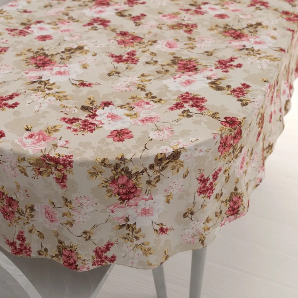 Biante Veľký dekoračný oválny obrus Leona LN-167 Plané ruže na béžovom 260x320 cm