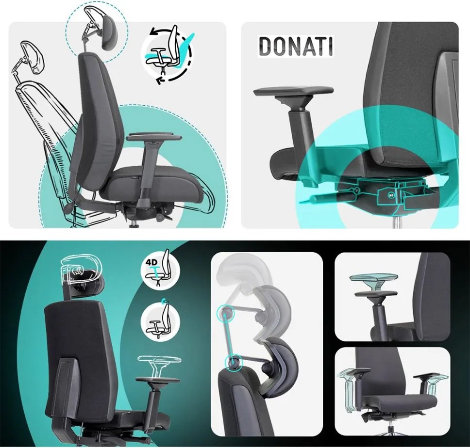 Ergonomická kancelárska stolička MOSH Elite T3 Pro čierna