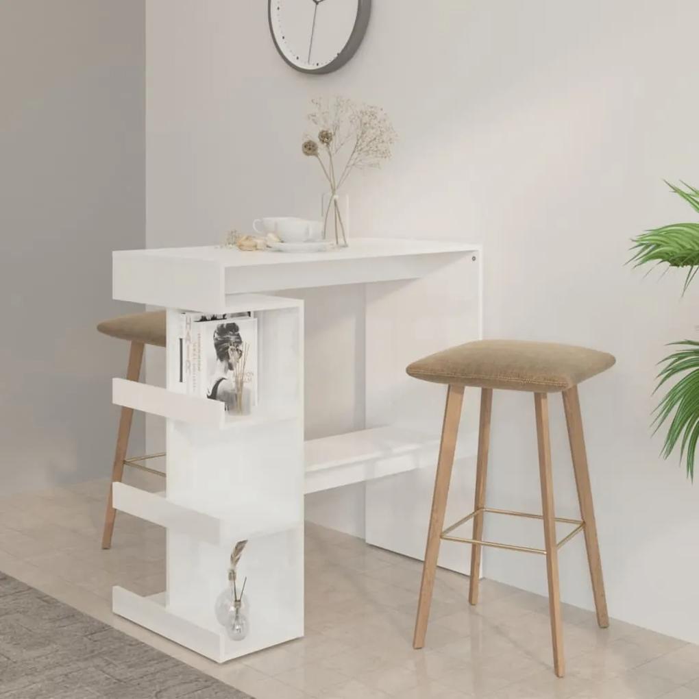 vidaXL Barový stolík s úložným regálom lesklý biely 100x50x101,5 cm drevotrieska