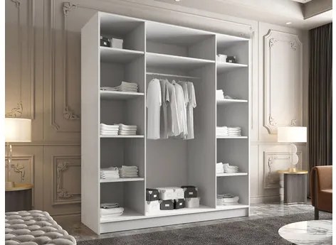 Šatníková skriňa so zrkadlom Sozilo II, Farby: biela / biela + čierna