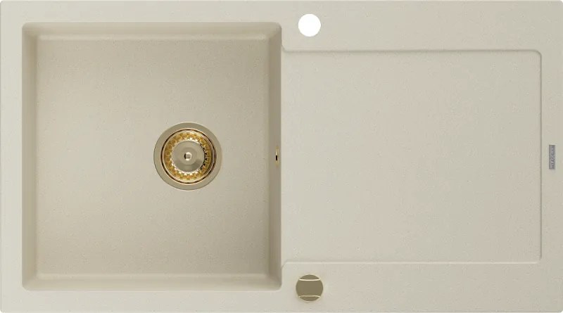 Mexen Leo, drez granitový 900x500x190 mm, 1-komorový, béžová so zlatým sifónom, 6501901010-69-G