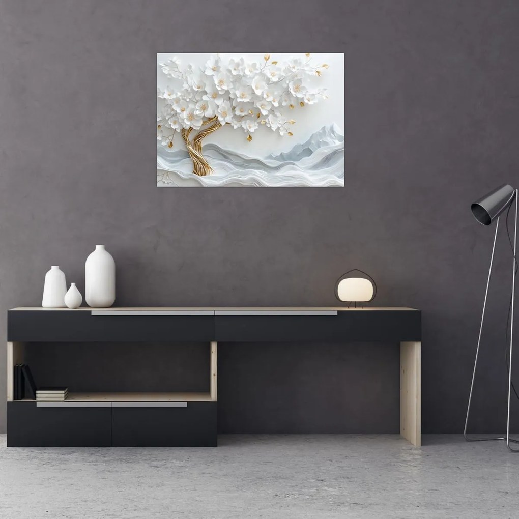 Sklenený obraz – 3D elegantný strom života (70x50 cm)
