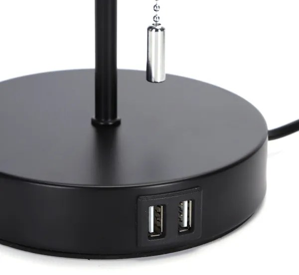 Aigostar - Stolná lampa s USB portom 1xE27/40W/230V čierna