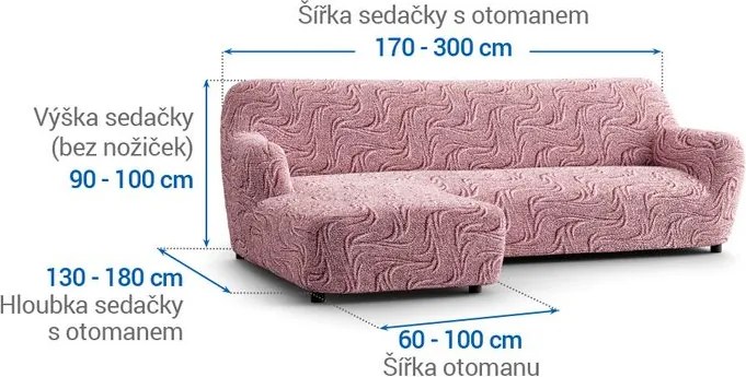 Bielastické poťahy BRILLANTE bordó sedačka s otomanom vľavo (š. 170 - 300 cm)